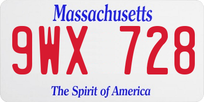MA license plate 9WX728