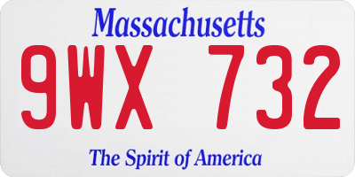 MA license plate 9WX732