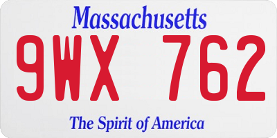 MA license plate 9WX762
