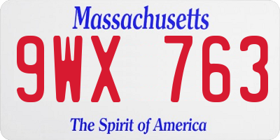 MA license plate 9WX763