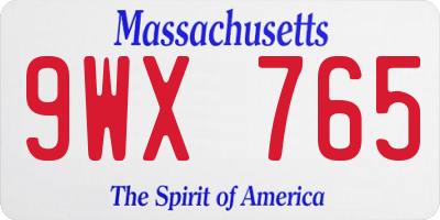 MA license plate 9WX765