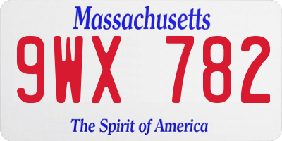 MA license plate 9WX782
