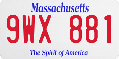 MA license plate 9WX881