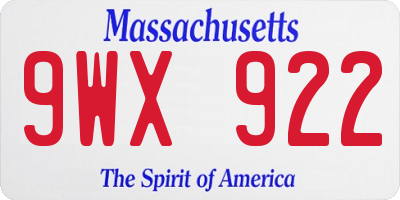 MA license plate 9WX922
