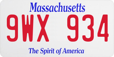 MA license plate 9WX934