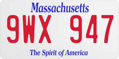 MA license plate 9WX947