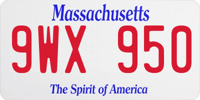 MA license plate 9WX950
