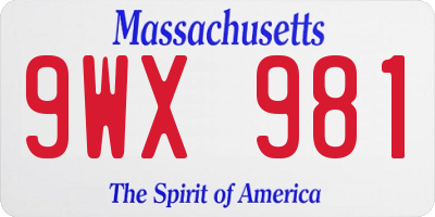 MA license plate 9WX981