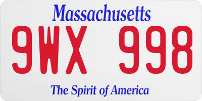 MA license plate 9WX998