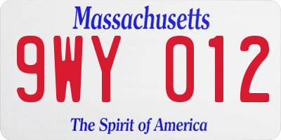 MA license plate 9WY012