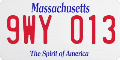 MA license plate 9WY013