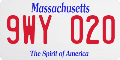 MA license plate 9WY020