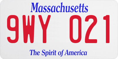 MA license plate 9WY021