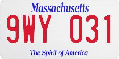 MA license plate 9WY031