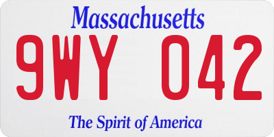 MA license plate 9WY042