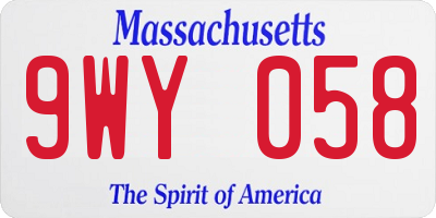 MA license plate 9WY058