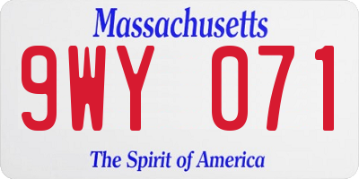 MA license plate 9WY071