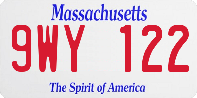 MA license plate 9WY122