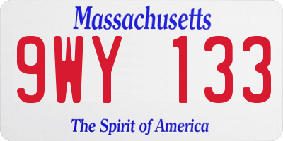 MA license plate 9WY133