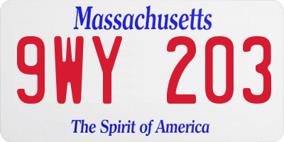 MA license plate 9WY203