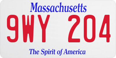MA license plate 9WY204