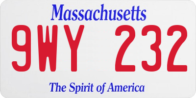 MA license plate 9WY232