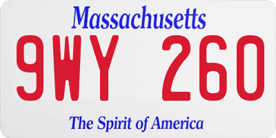 MA license plate 9WY260
