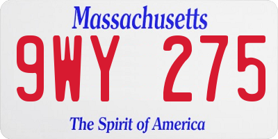 MA license plate 9WY275
