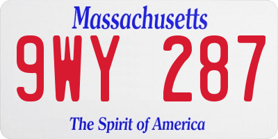 MA license plate 9WY287