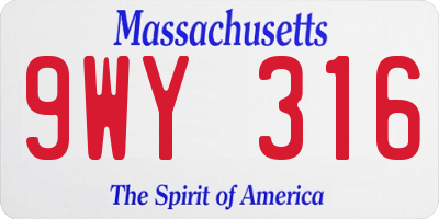 MA license plate 9WY316