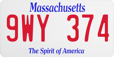 MA license plate 9WY374