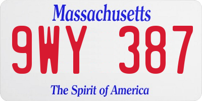 MA license plate 9WY387