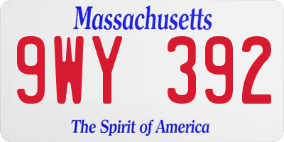 MA license plate 9WY392