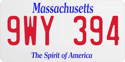 MA license plate 9WY394