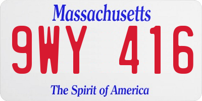 MA license plate 9WY416