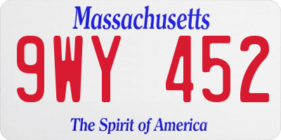 MA license plate 9WY452