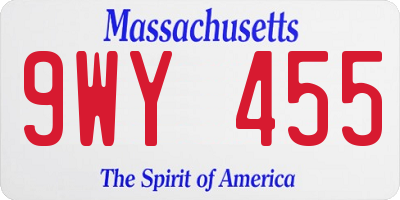 MA license plate 9WY455