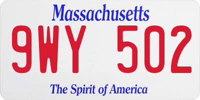 MA license plate 9WY502
