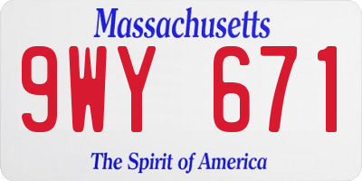 MA license plate 9WY671