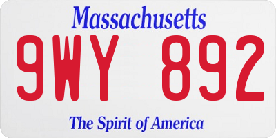 MA license plate 9WY892