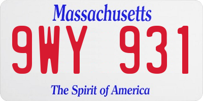 MA license plate 9WY931