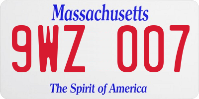 MA license plate 9WZ007