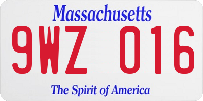 MA license plate 9WZ016