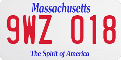 MA license plate 9WZ018
