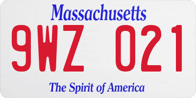 MA license plate 9WZ021
