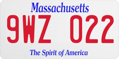 MA license plate 9WZ022