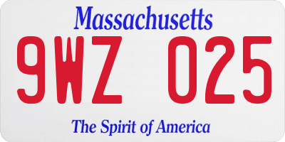 MA license plate 9WZ025