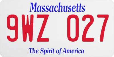 MA license plate 9WZ027