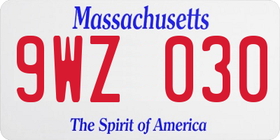 MA license plate 9WZ030