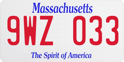 MA license plate 9WZ033